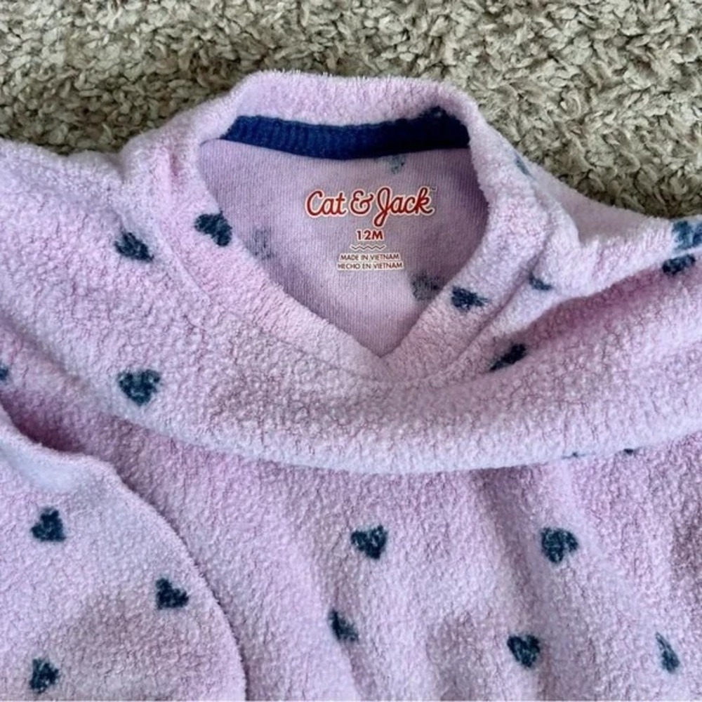 Cat & Jack I Baby Girls Pink Fleece Heart Sweatshirt Pants Set I 12‎ Months - Picture 3 of 7